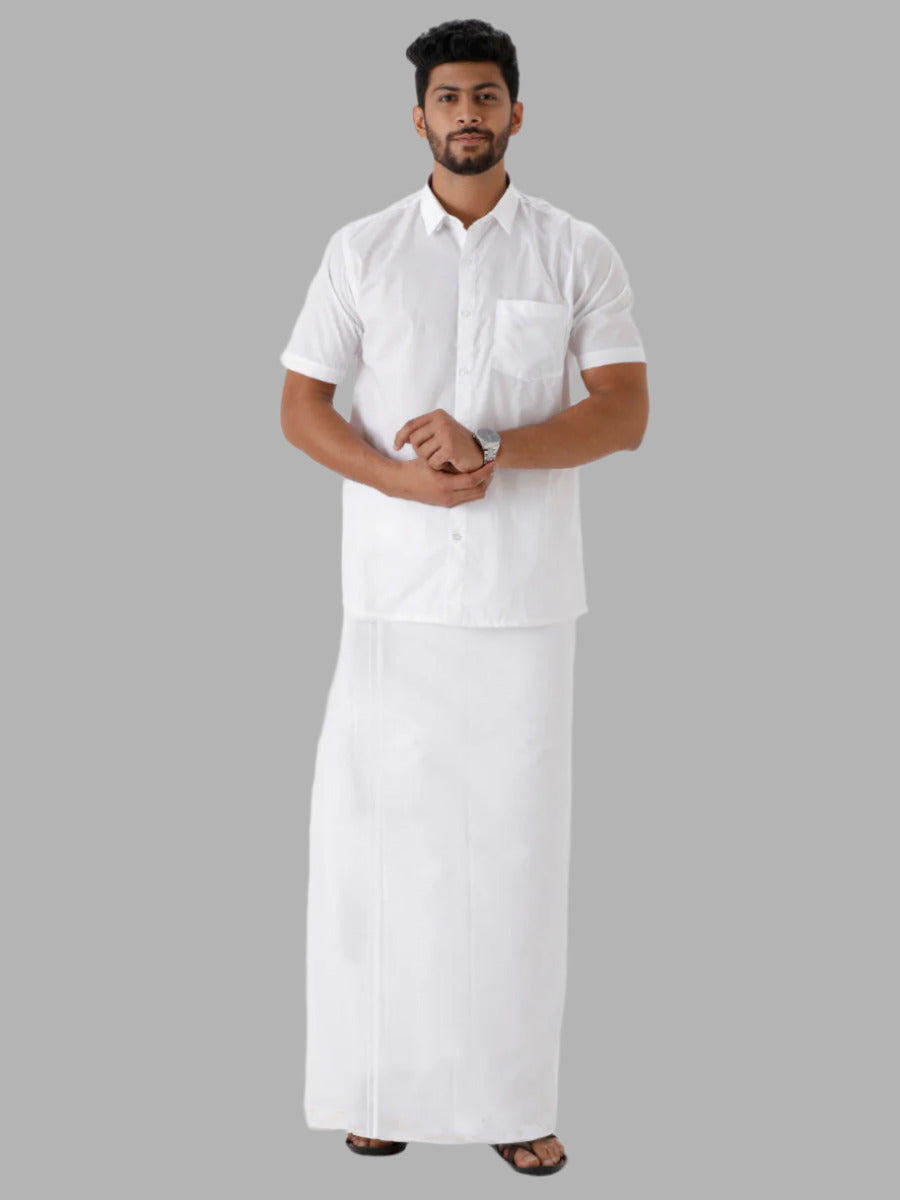 Men Cotton Blend Double Layer Prayer Dhoti with Small Border Gurukripa 2 (4.50M)