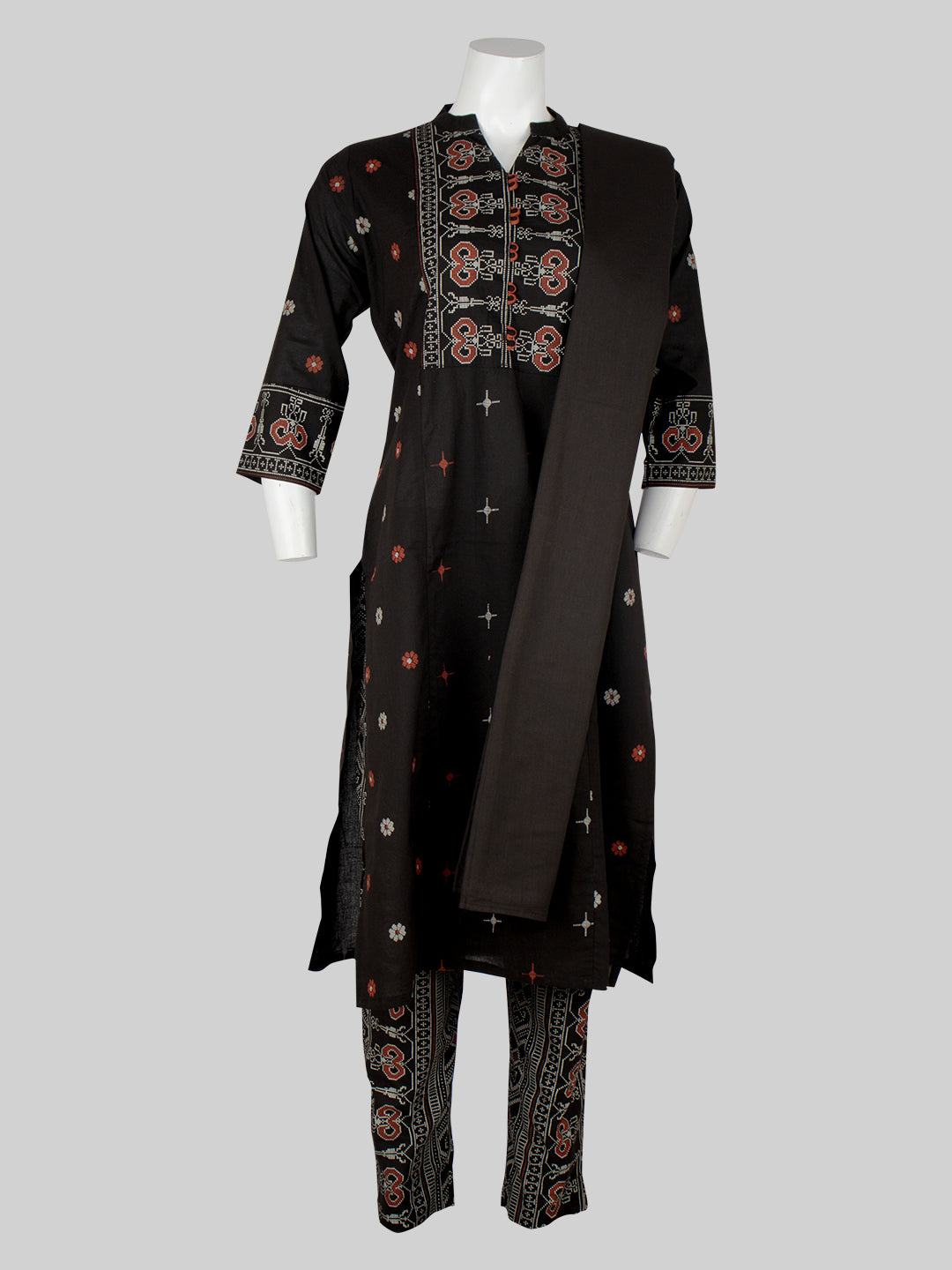 Women Cotton Printed Kurti Set Black EKS50