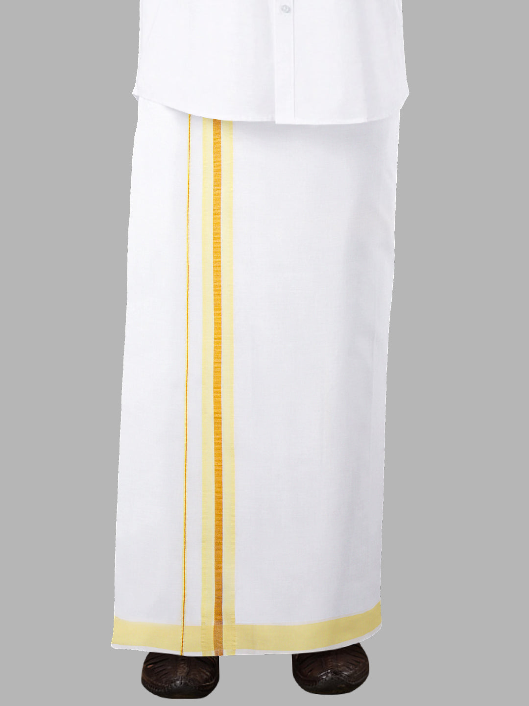 Men Cotton Blend Readymade Single Layer White Dhoti with Fancy Jari Border GACJ28