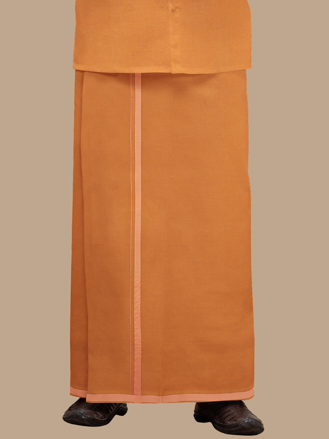 Men Assorted Border Readymade Single Layer Dhoti Kaavi