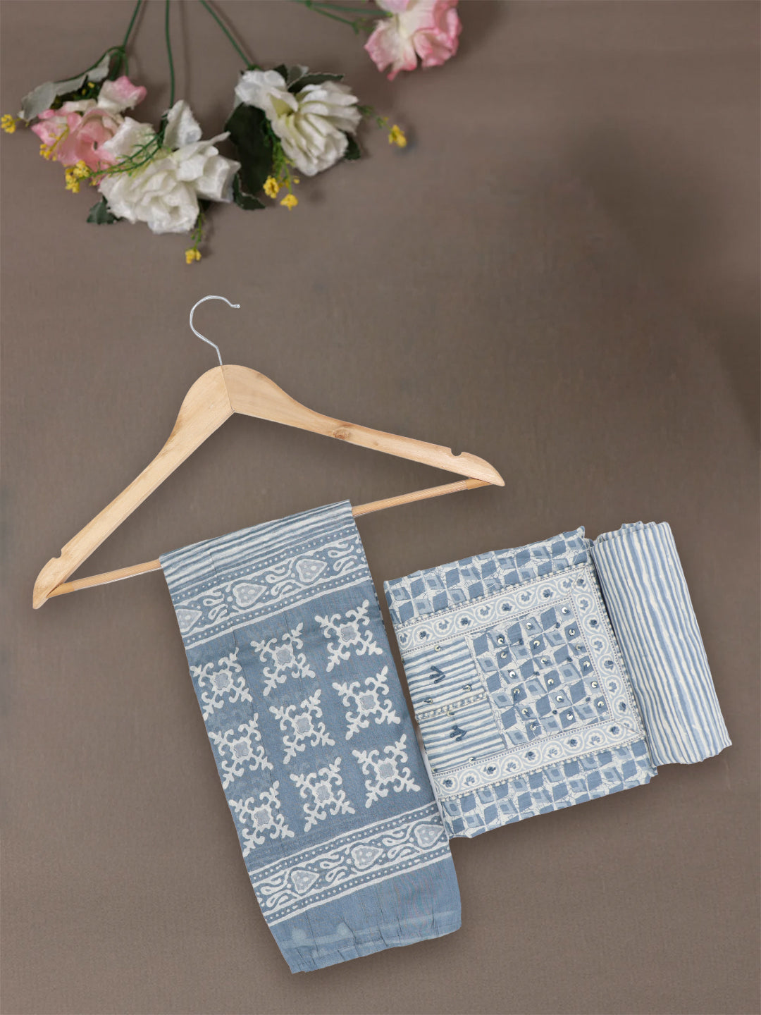 Women Pure Cotton Dress Material Grey DM329