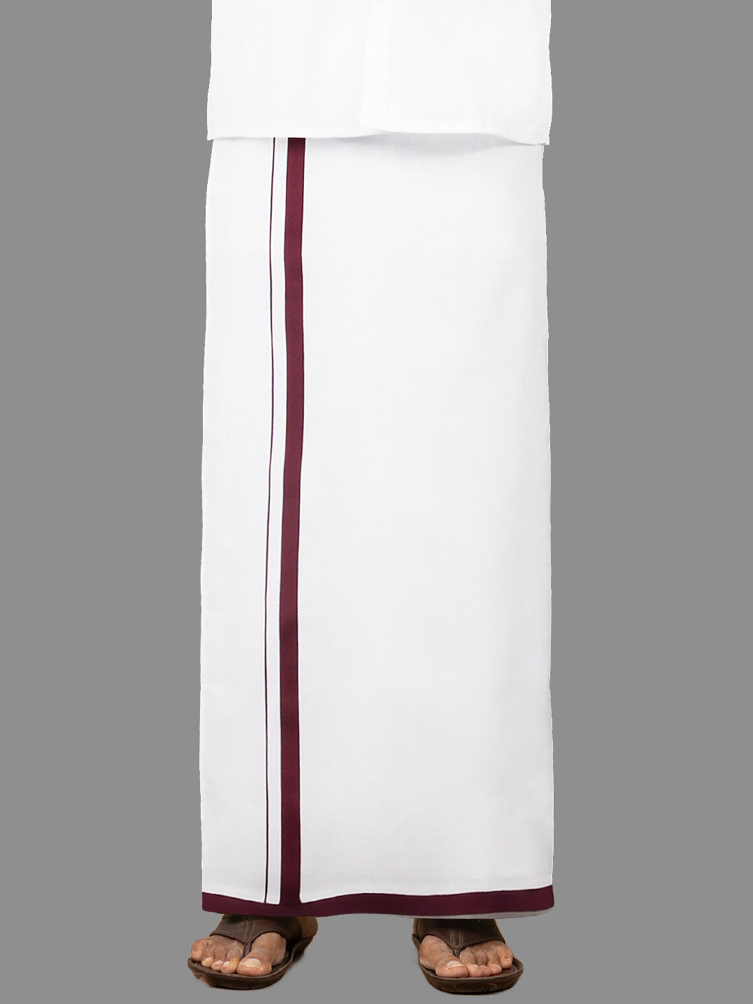 Men 100% Cotton Single Layer White Dhoti with Assorted Border Gold Star Sattin Fine