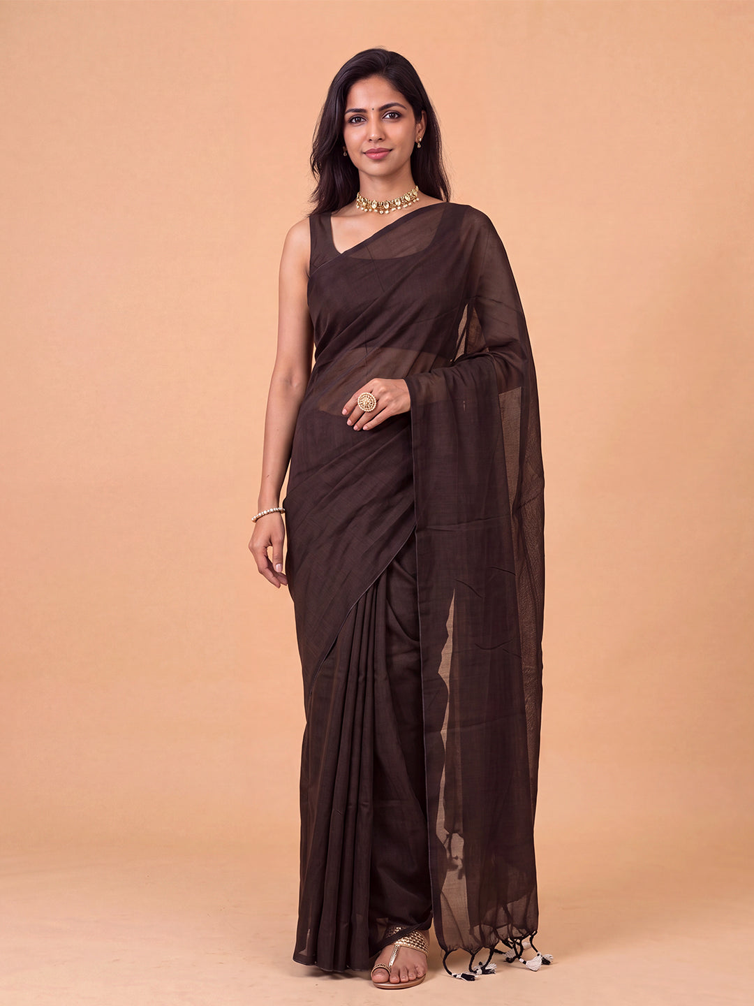 Women Pure Cotton Brown Saree PCS288