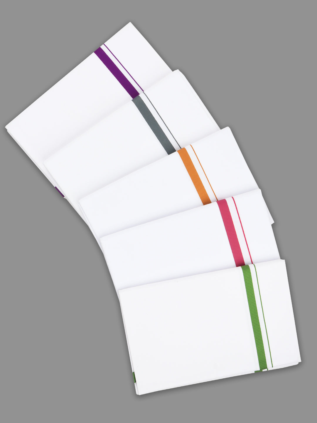 Men 100% Cotton Single Layer White Dhoti with Assorted Border Gold Star Sattin Fine