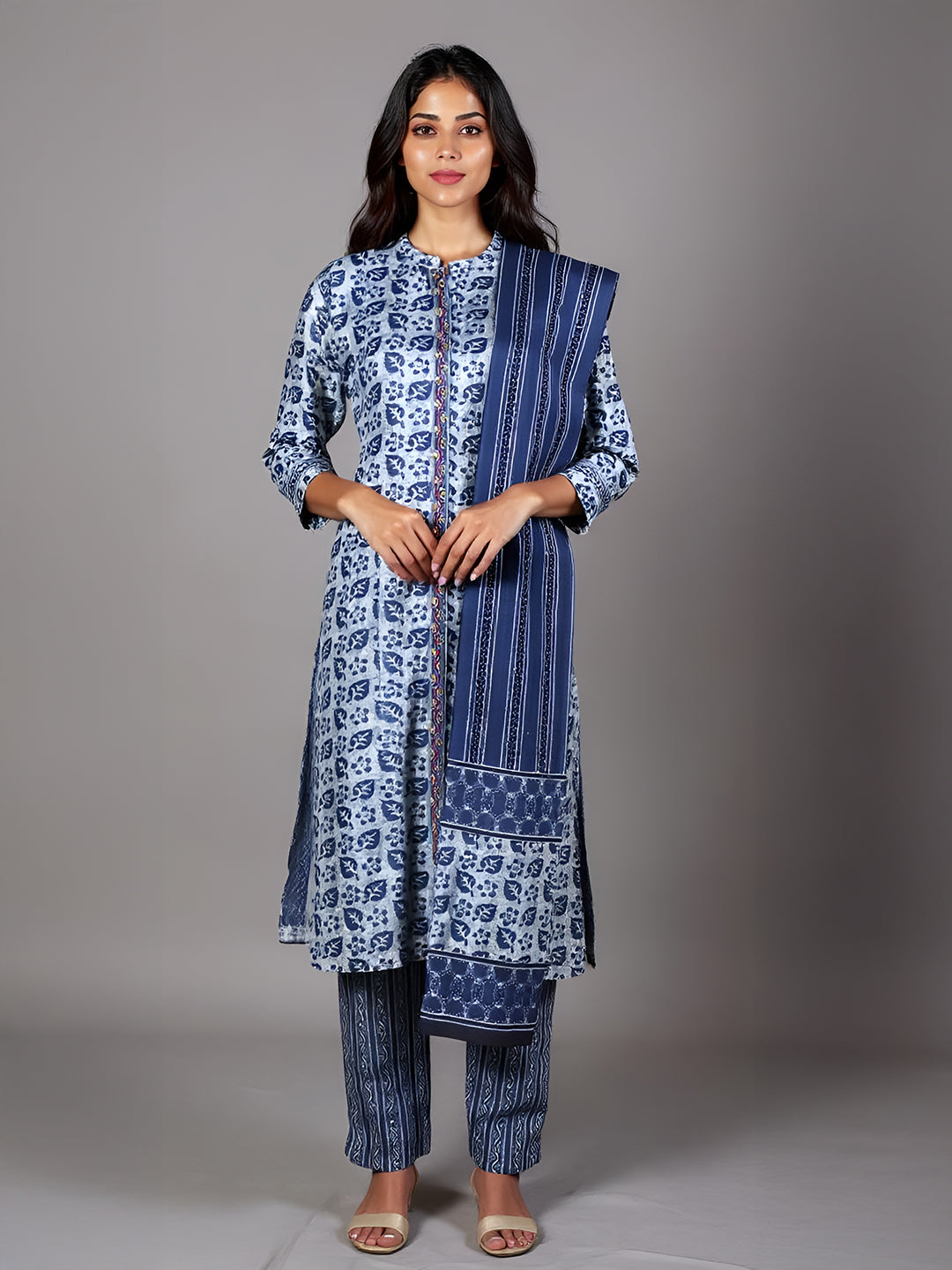 Women Cotton Printed Kurti Set Blue EKS45