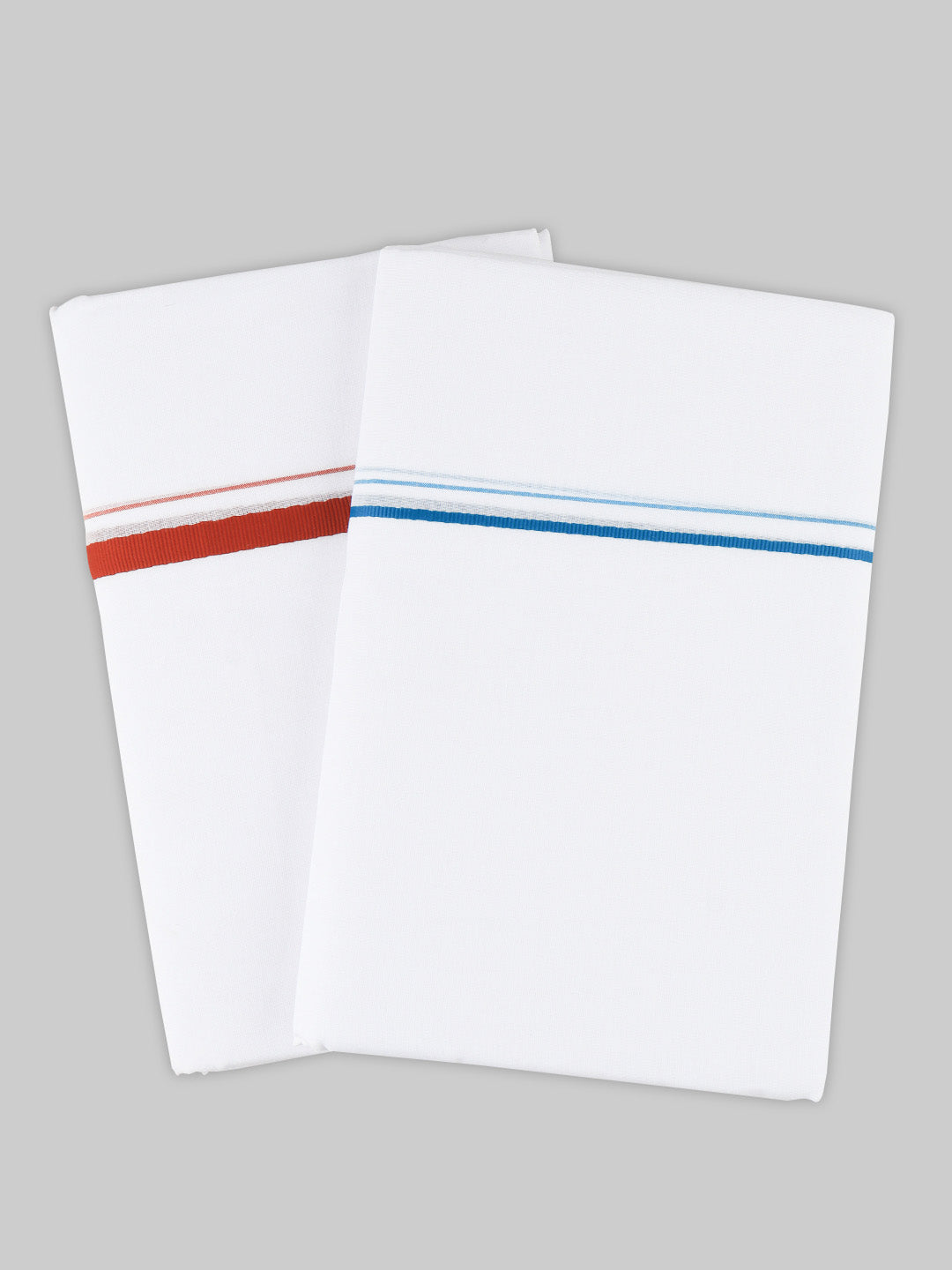 Men Cotton Blend Double Layer White Dhoti with Assorted Border (Pack of 2)
