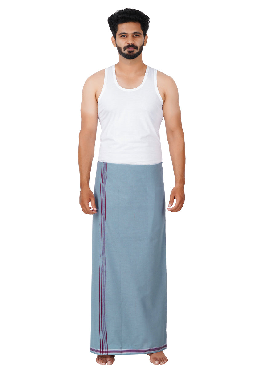 Mens Grey Lungi with Fancy Border Charming Line Colour 3-Full view