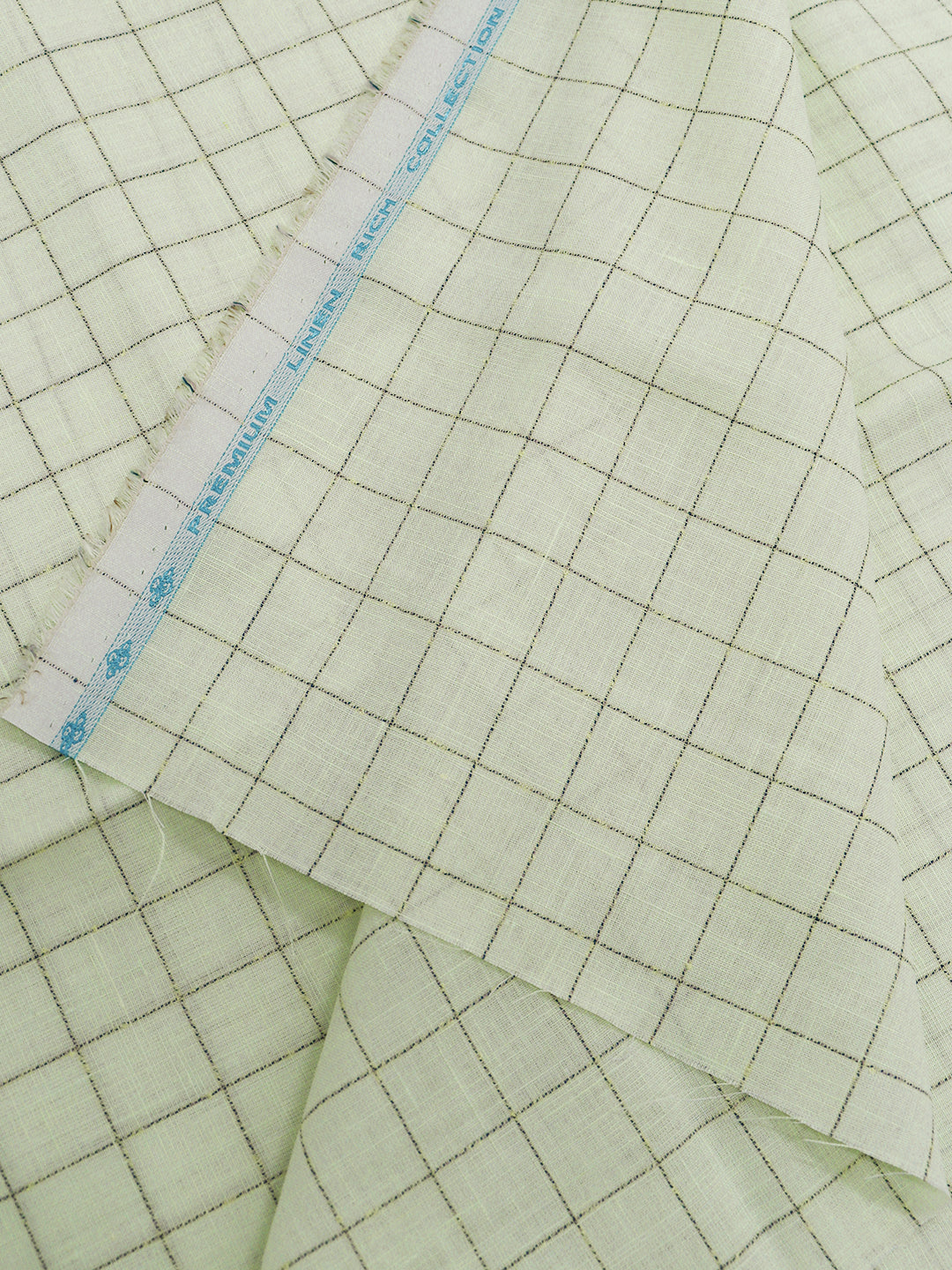 Men Linen Rich Light Green Checks Shirt Fabric Prime