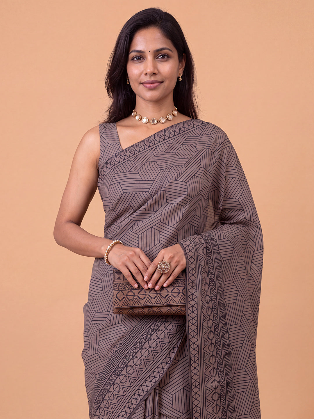 Women Pure Cotton Dark Purple with Black Printed Saree PCS284
