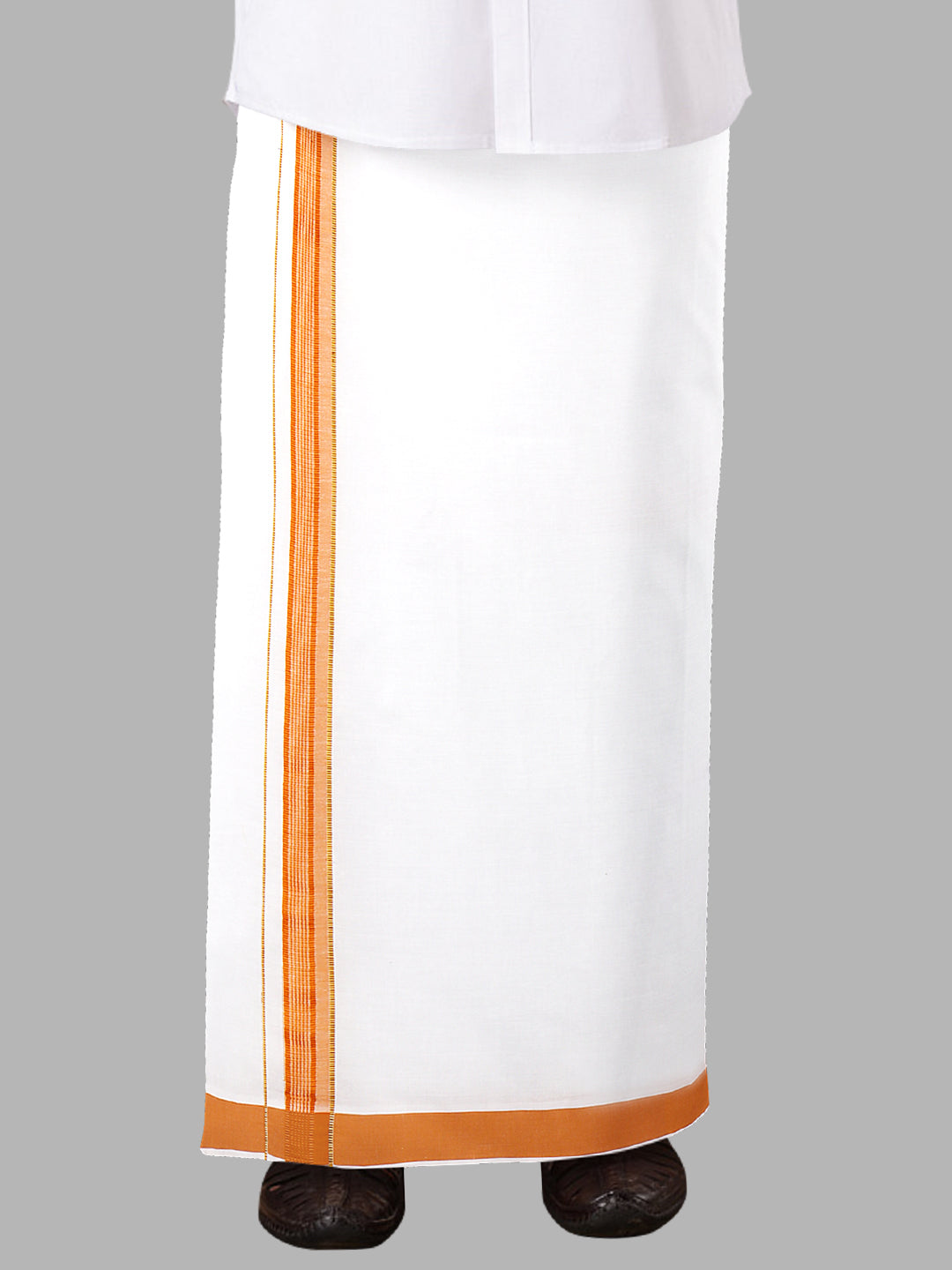 Men Cotton Blend Readymade Single Layer White Dhoti with Fancy Jari Border GACJ16