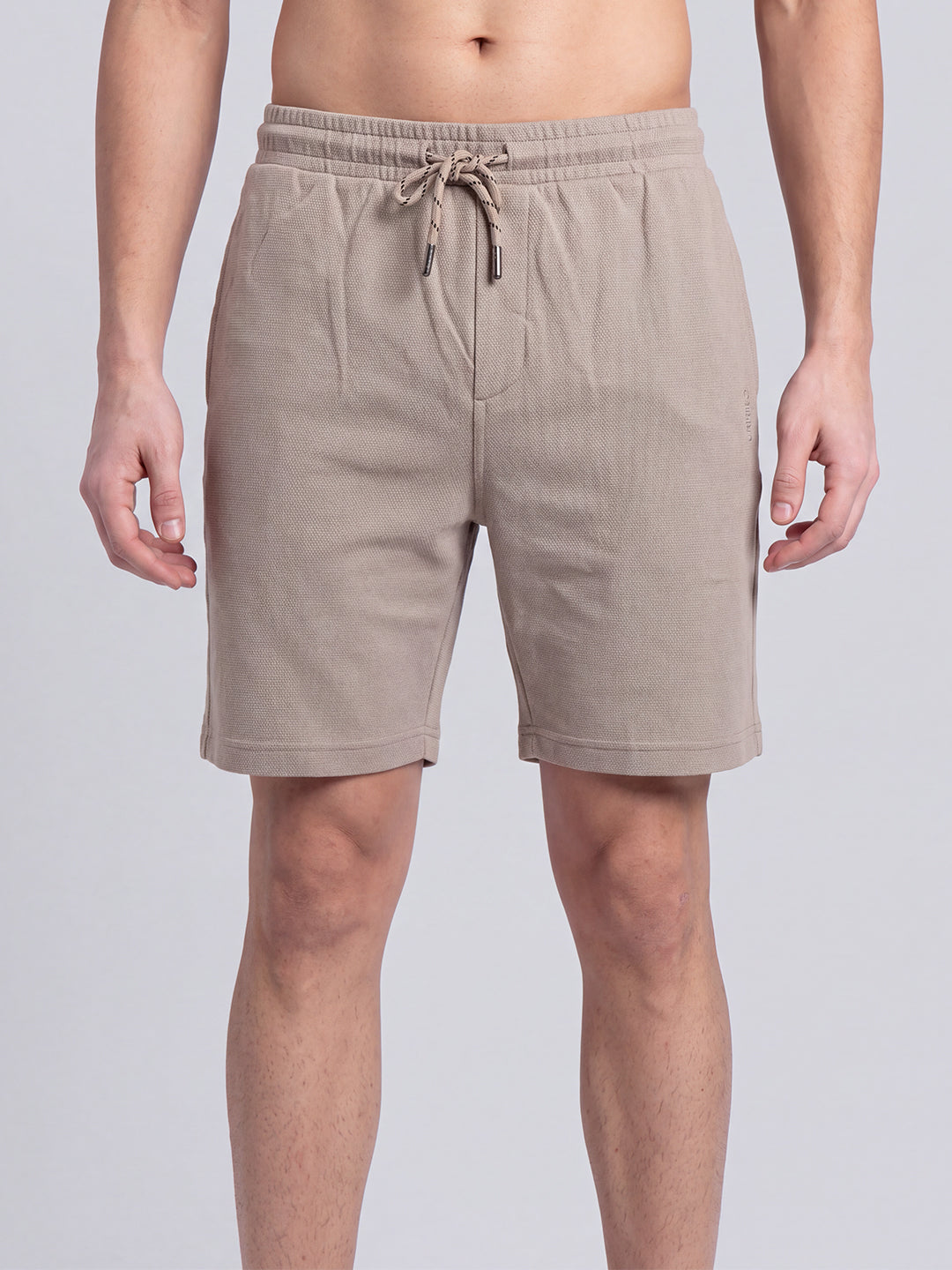 Cotton Rich Popcorn Structured Fabric Beige Shorts PS2