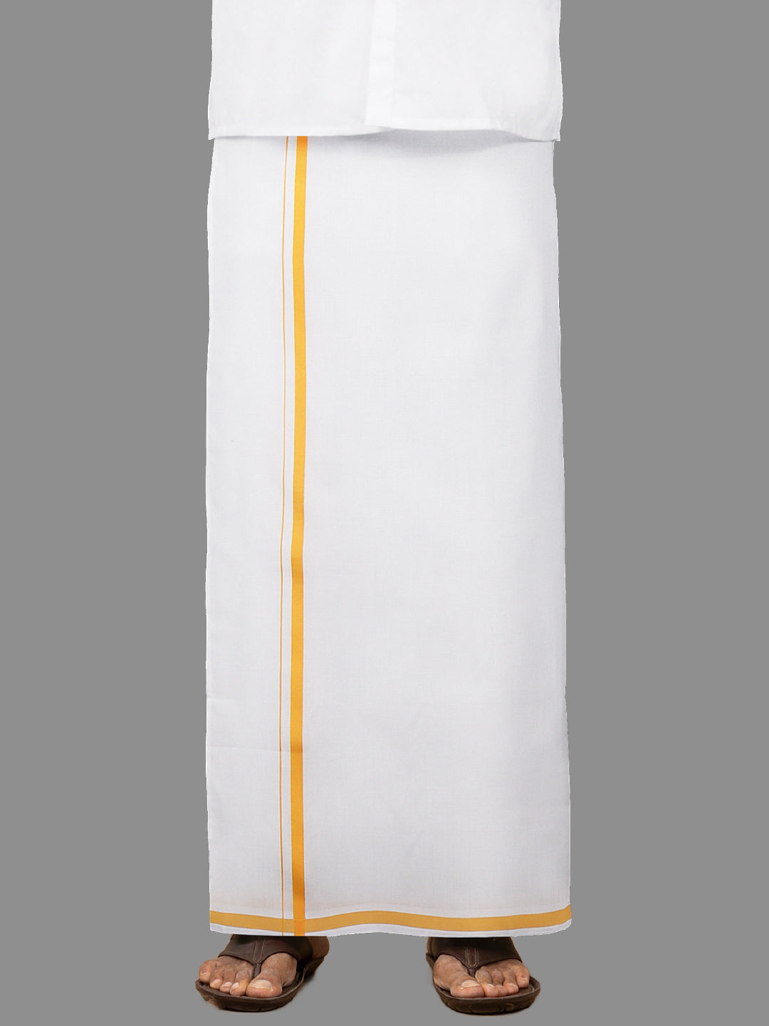 Men Cotton Blend Single Layer White Dhoti with Assorted Border Regular