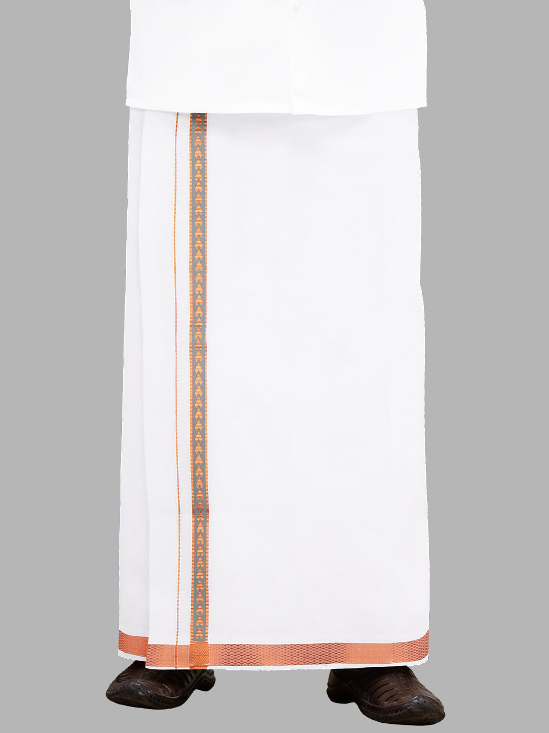 Men Cotton Blend Single Layer White Dhoti with Fancy Jari Border Roxy R03