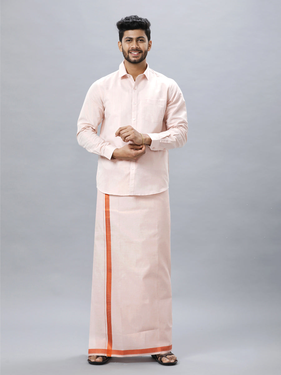 Mens Copper Tissue Full Sleeve Shirt with Matching Readymade Single Dhoti  Combo