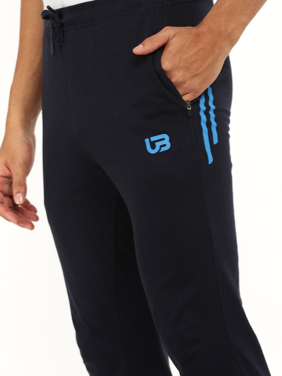 Men Combed Cotton Rich Regular Fit Track pant with Side Pockets Navy AGT4