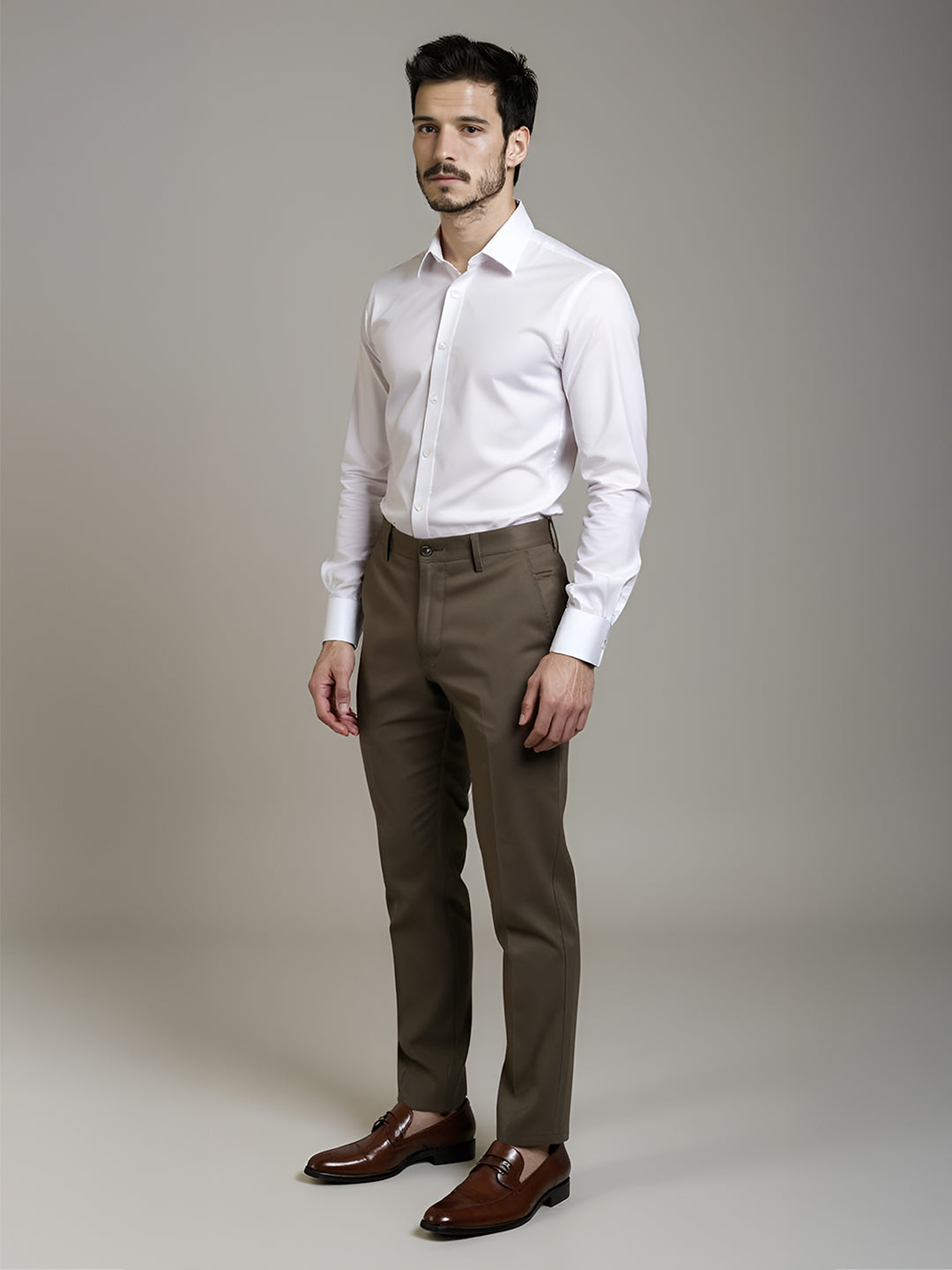 Men Cotton Lycra Khaki Smart Fit Pant Zara