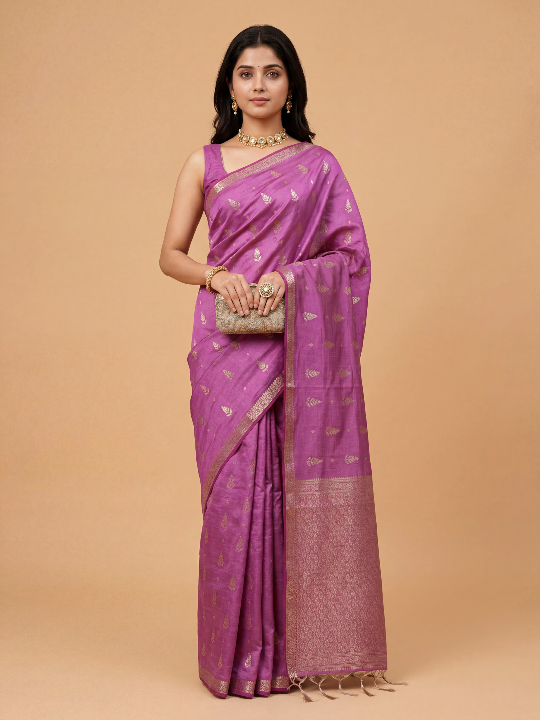 Women Semi Tussar Printed Violet Saree ST347