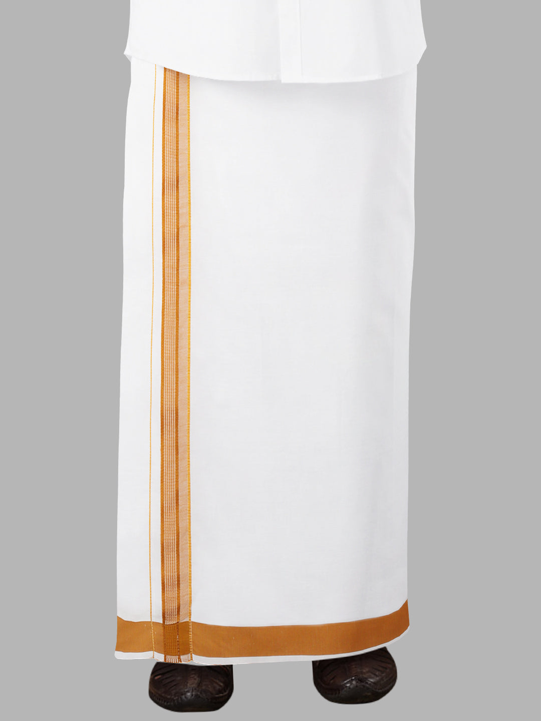 Men Cotton Blend Readymade Single Layer White Dhoti with Fancy Jari Border GACJ17