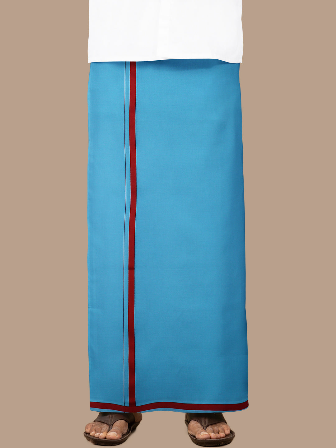 Men 100% Cotton Single Layer Turquise Blue Dhoti with Fancy Border