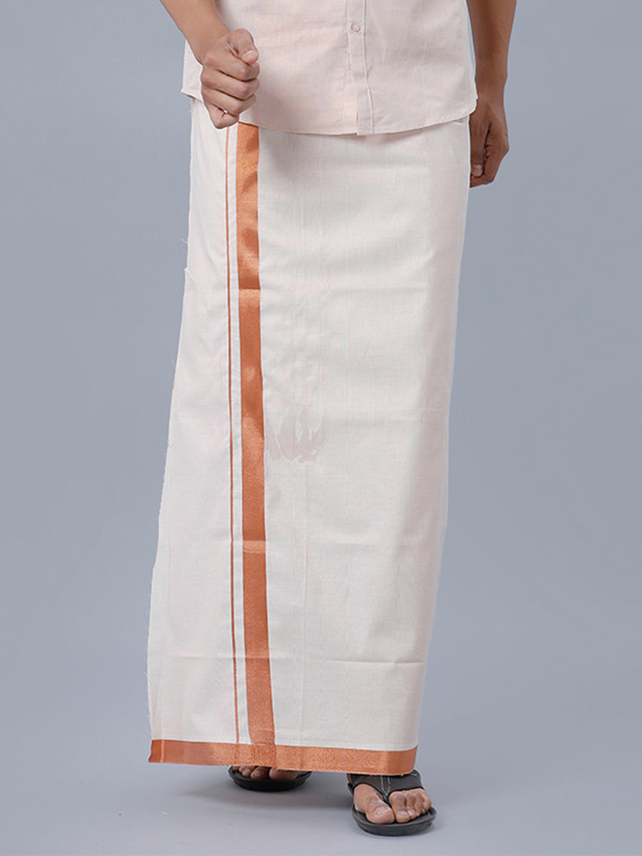 Mens Cotton Single Copper Colour with Jari Border Dhoti Primacy Copper