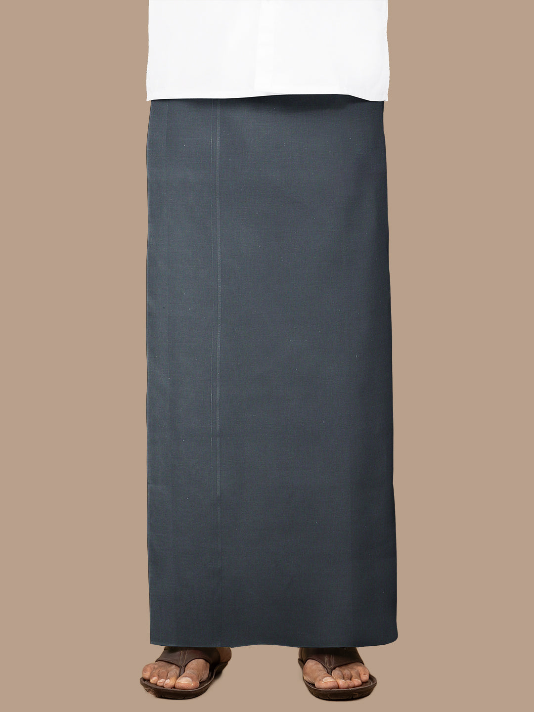 Men 100% Cotton Single Layer Dark Cement Dhoti with Assorted Border Poojan Paramas