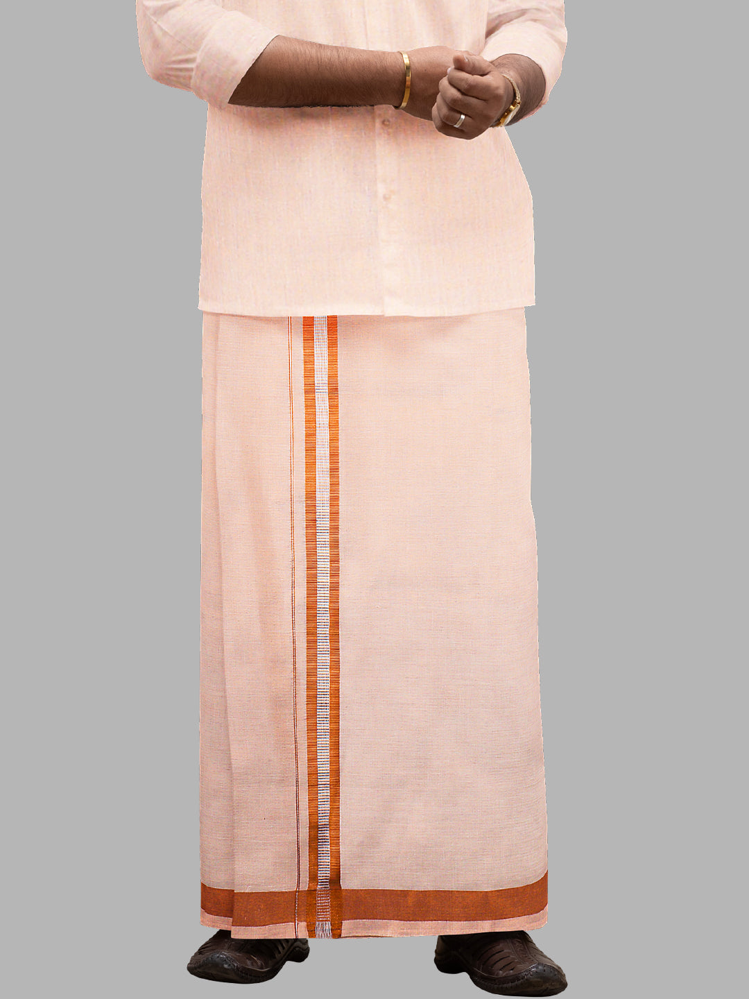 Men Tissue Single Layer Copper Dhoti with Fancy Jari Border