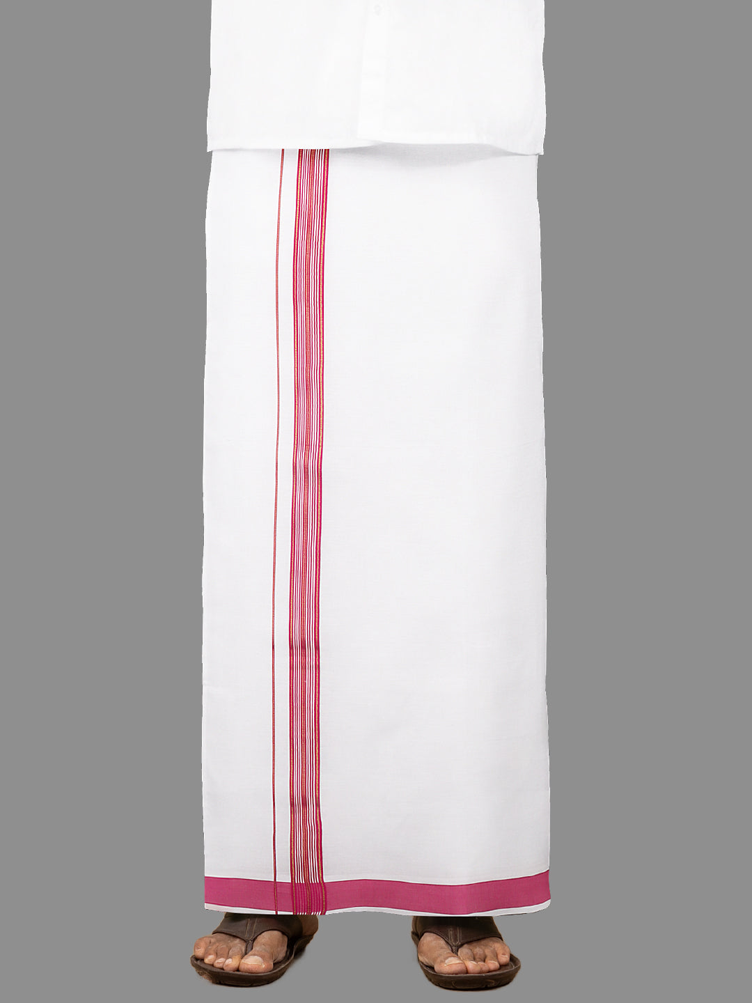 Men 100% Cotton Single Layer White Dhoti with Fancy Jari Border YGF01