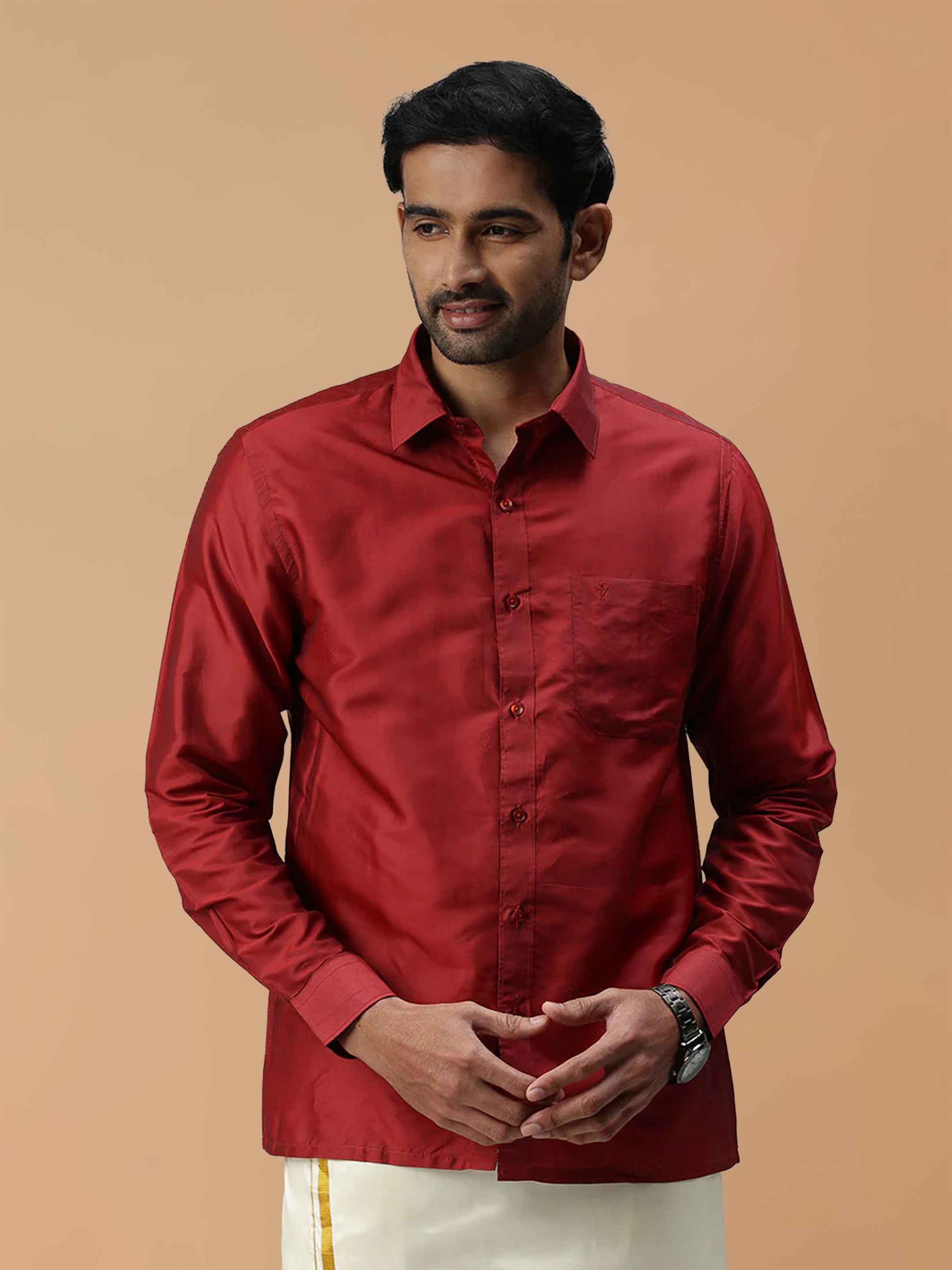 Silk Feel Maroon Shirt - Regular Fit