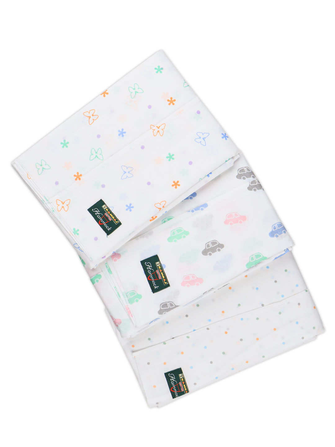 Premium Cotton Born Baby White with Assorted Prints Hammock/Cradle/Thottil/Jhula Cloth