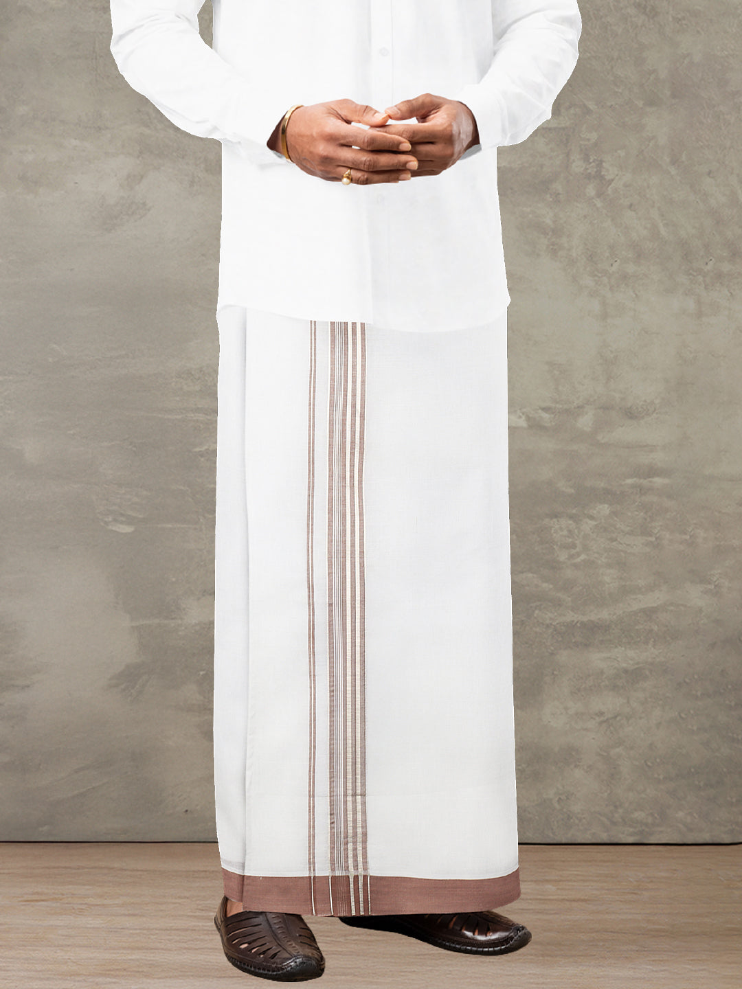 Men 100% Cotton Double Layer White Dhoti with Fancy Jari Border NFCY13