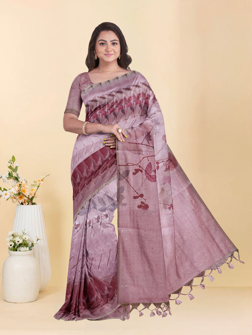 Women Pink Semi Tussar Saree ST278