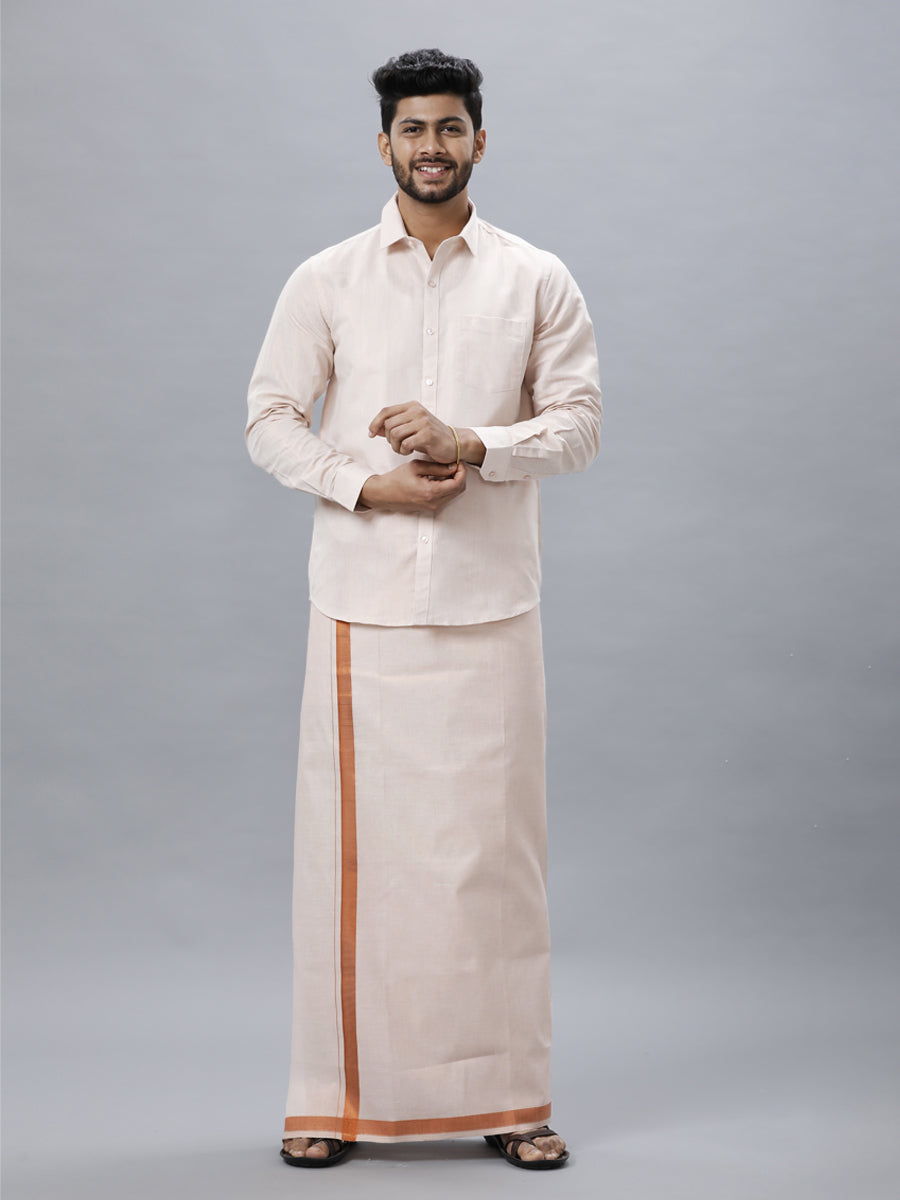 Mens Tissue Copper Dhoti & Full Sleeves Shirt Set