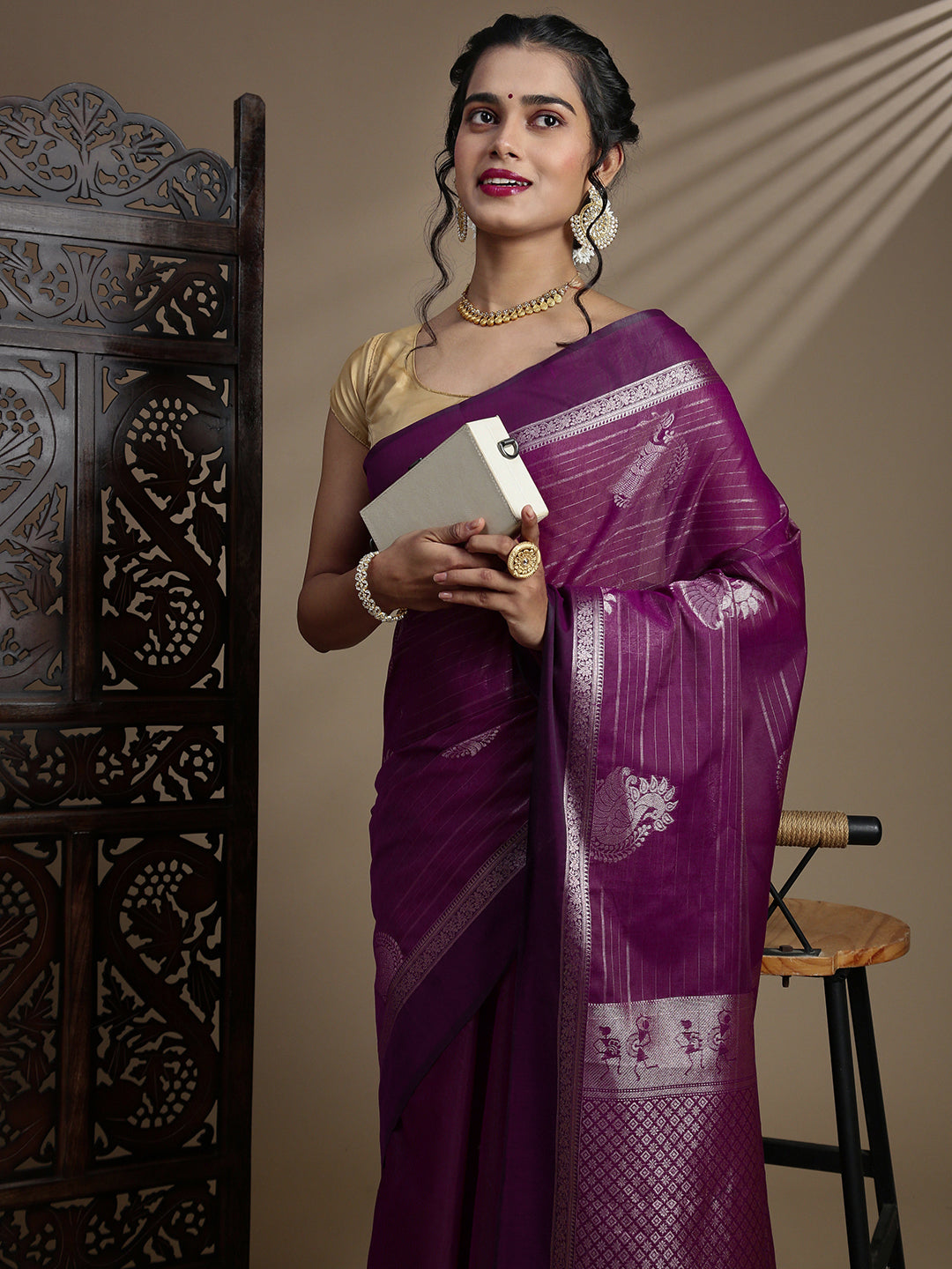 Women Majenta Semi Kora Cotton Saree SK127