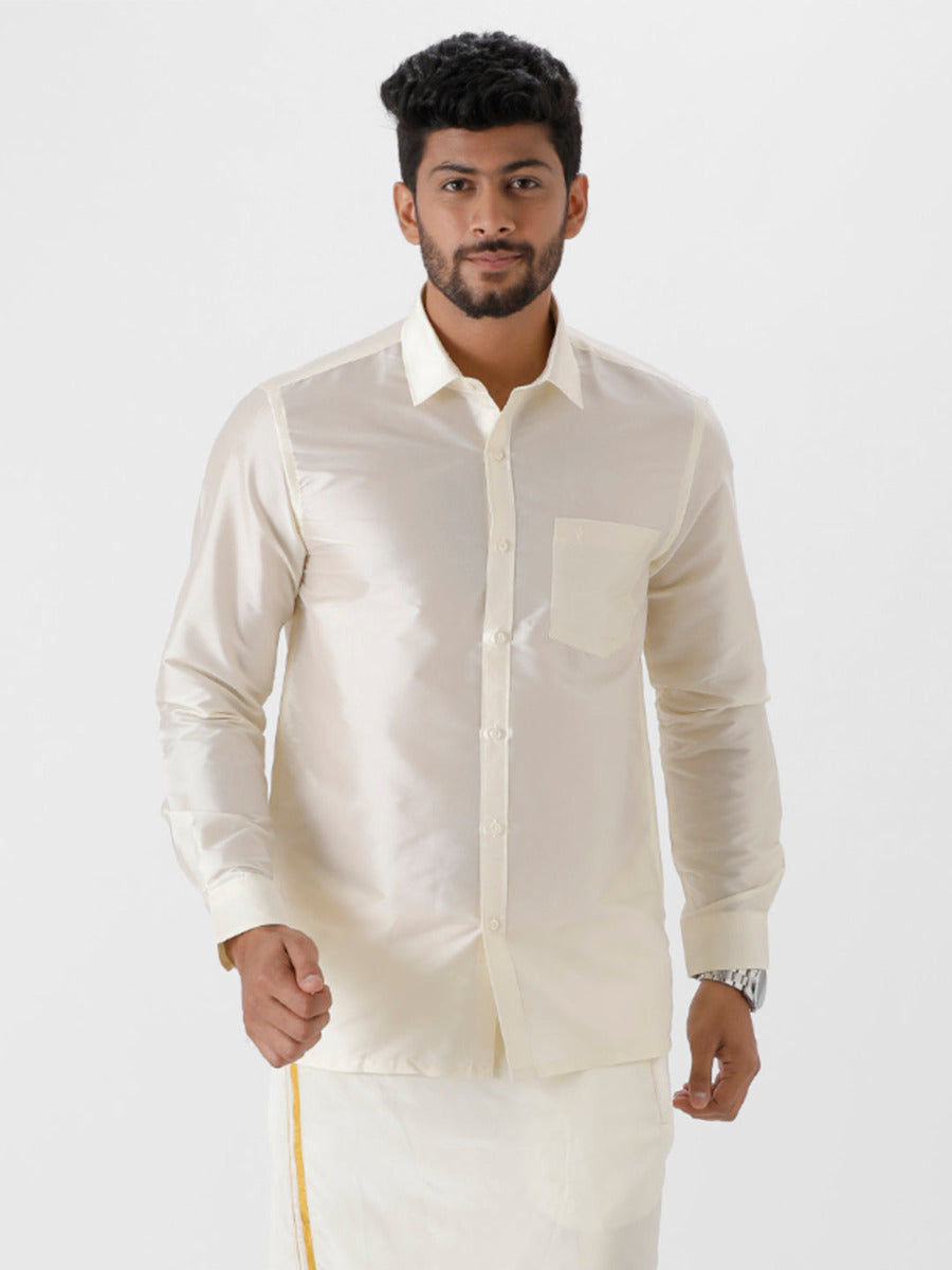 Men Silk Look Shirt Cream