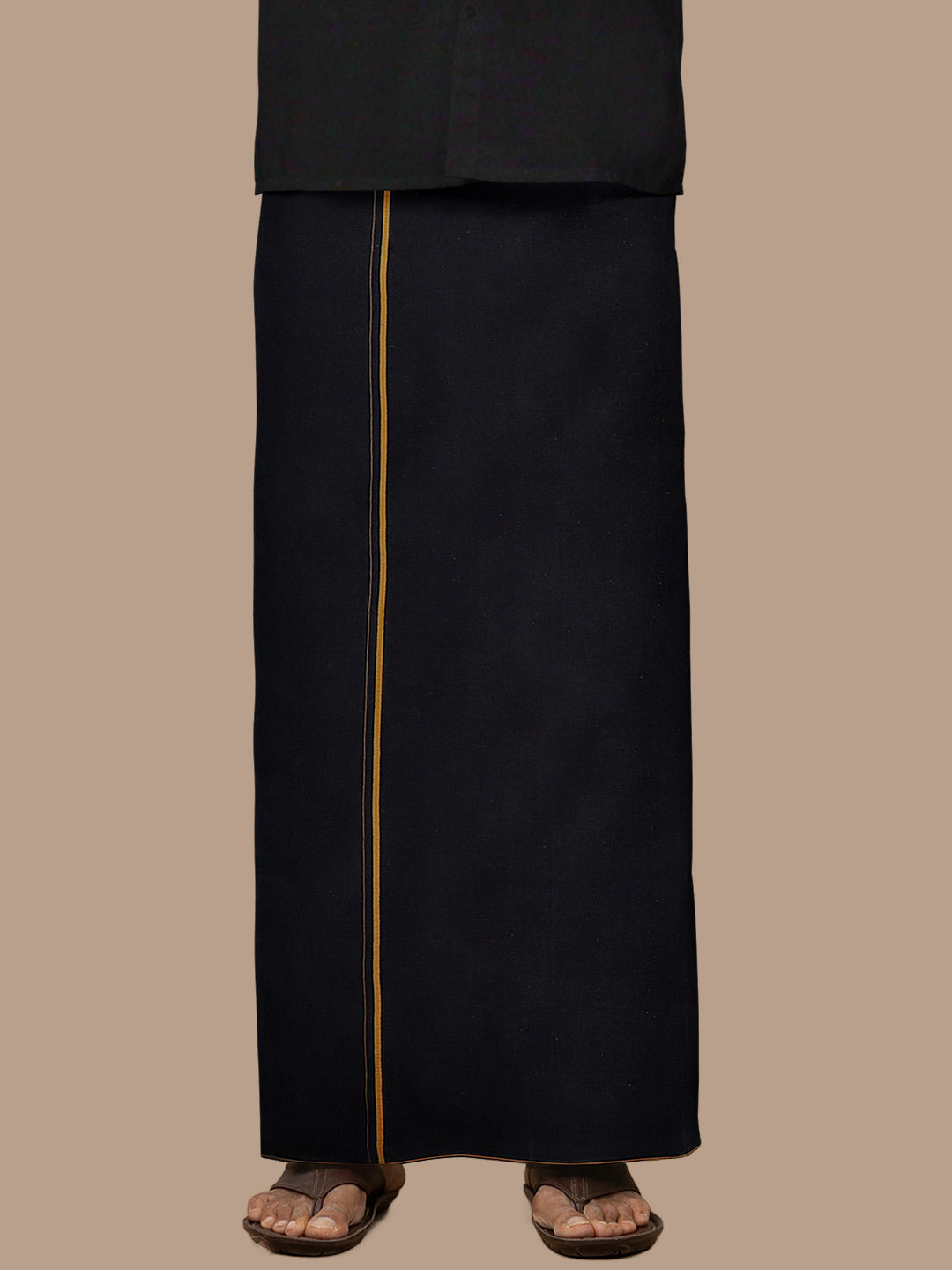Men 100% Cotton Single Layer Black Dhoti with Assorted Border Poojan SB