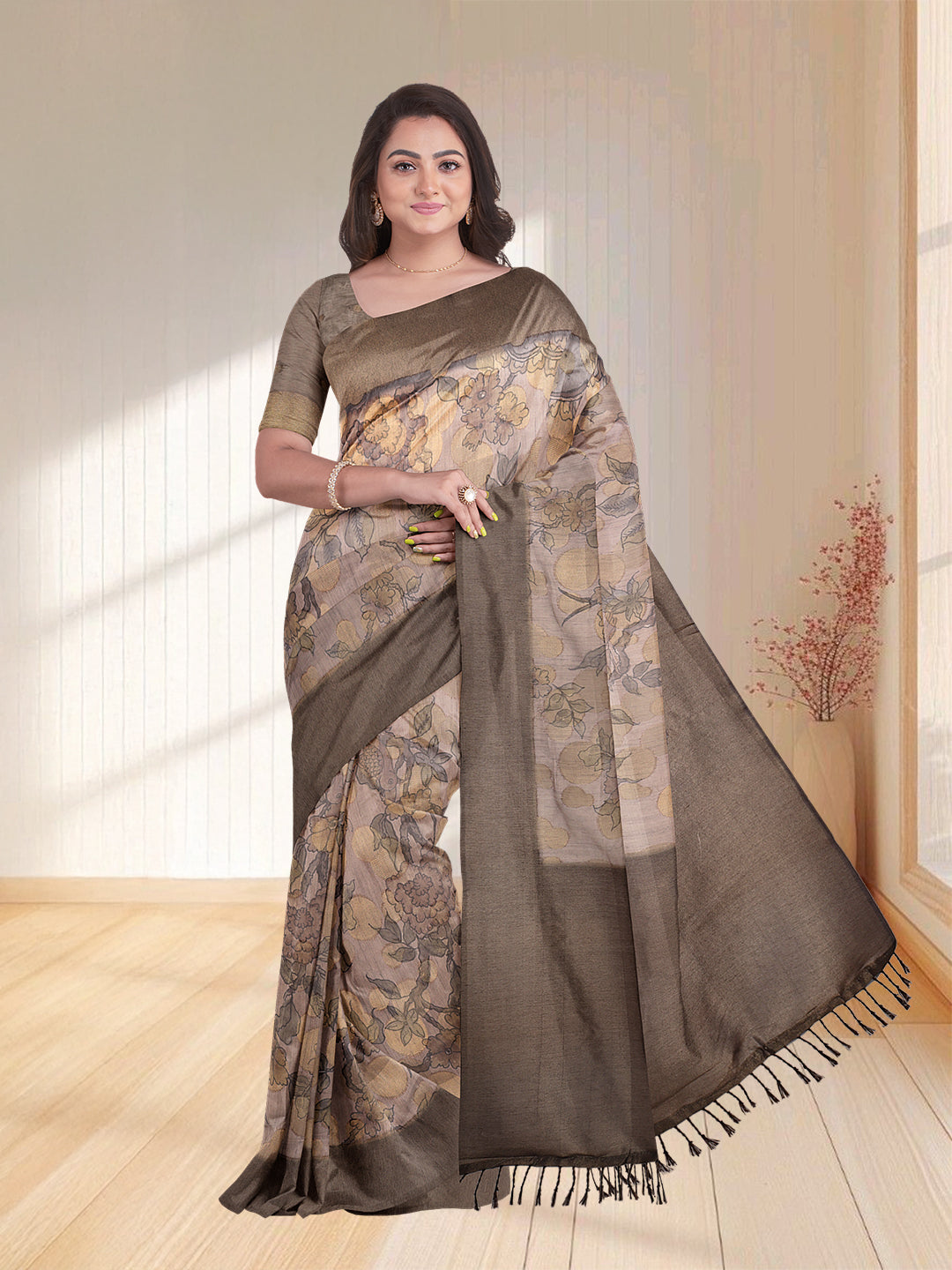 Women Violet Semi Tussar Printed Saree ST259