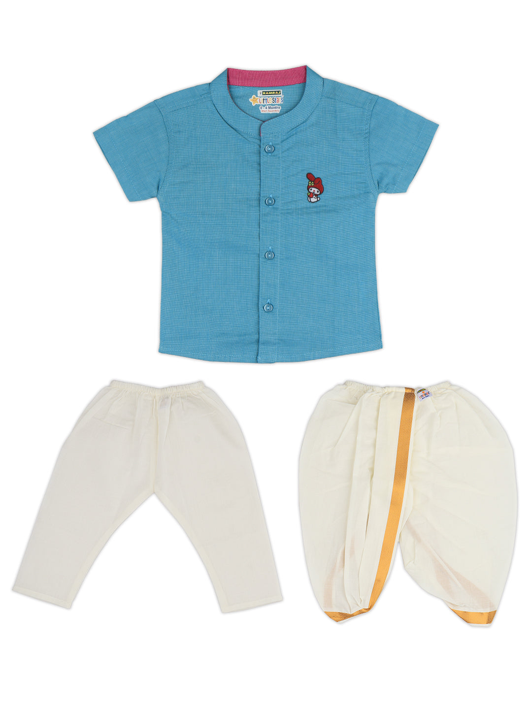 Newborn Baby Blue Shirt with Pant and Panchakacham Set G24