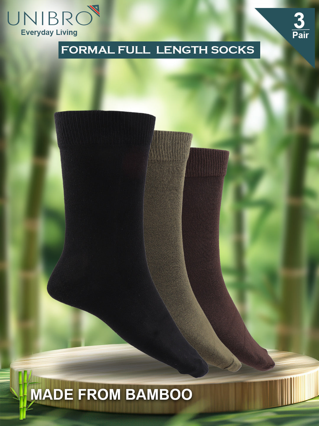 Men Bamboo Formal Full Length Socks Black Brown & Olive Green FFS3