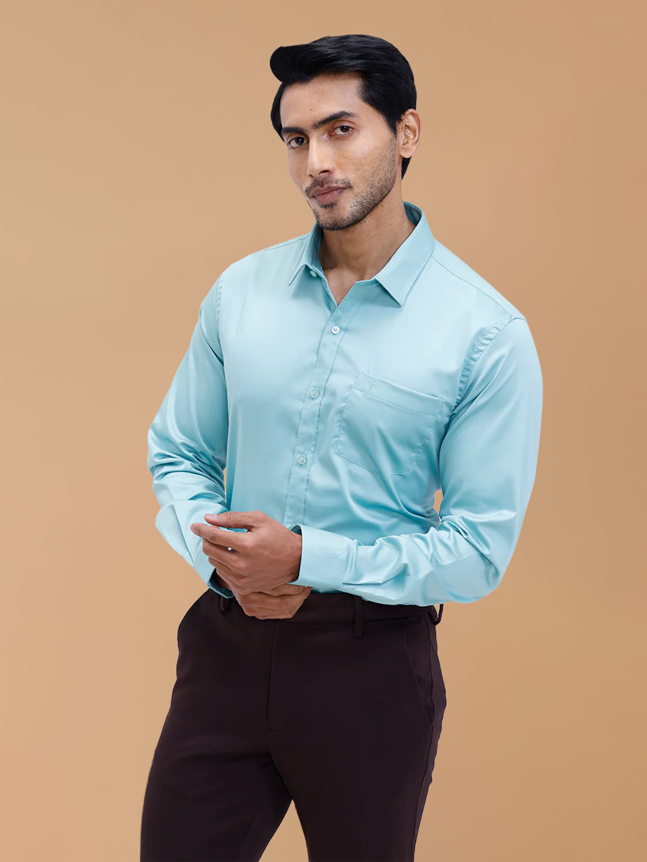 Cotton Rich Shadow Green Regular Fit Shirt T53 ACT4