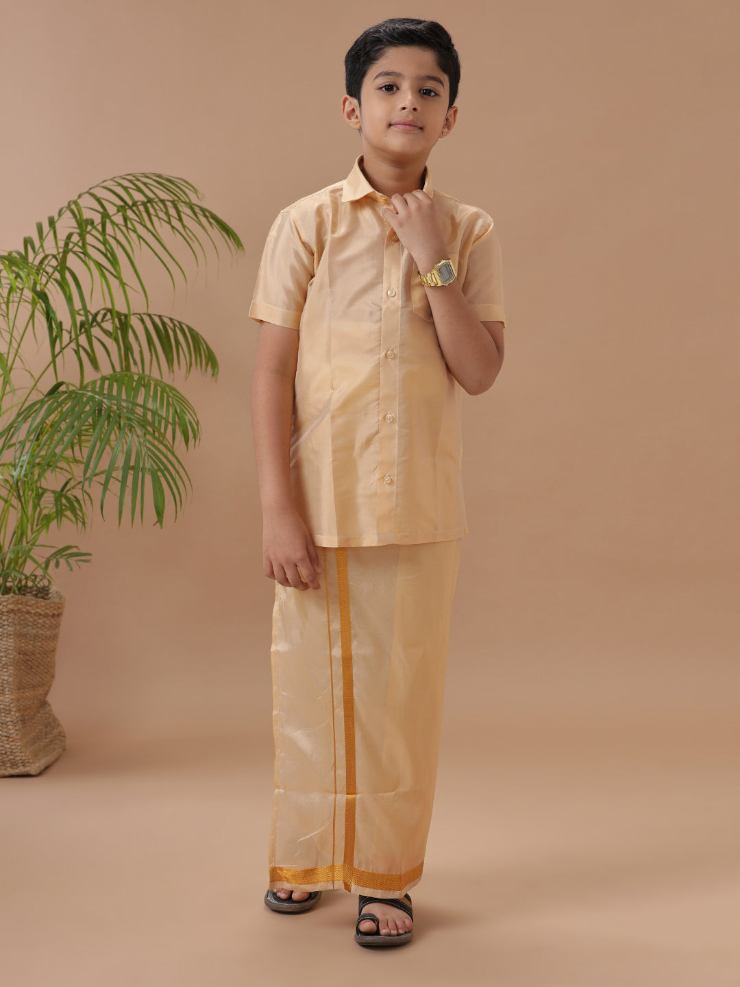 Boys Shirt Dhoti Set Swayamvara Fresh Peach1