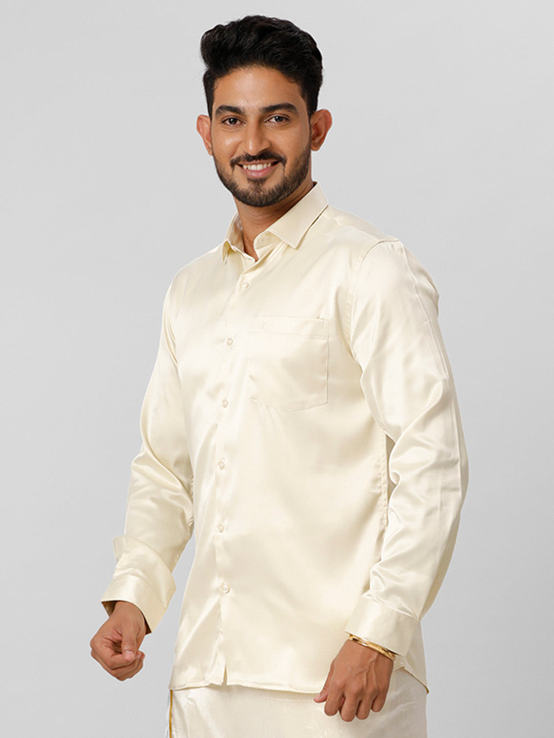 Mens Party Wear Cream Full Sleeves Shirt-2