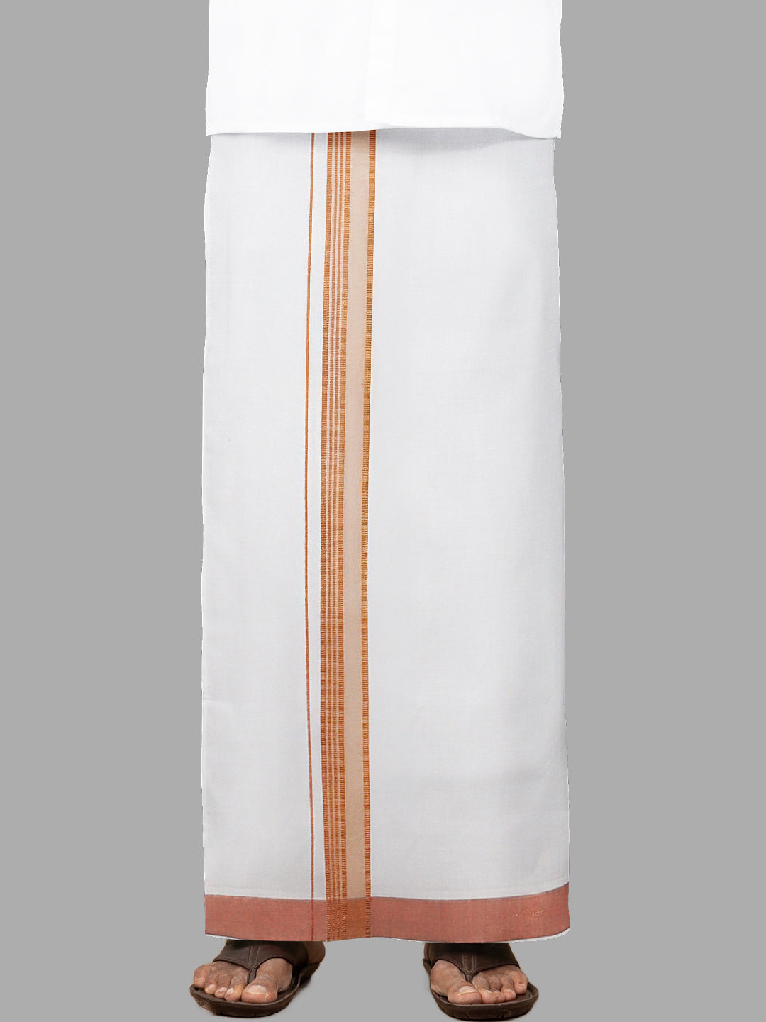 Men Cotton Blend Single Layer White Dhoti with Fancy Jari Border Gen Trend