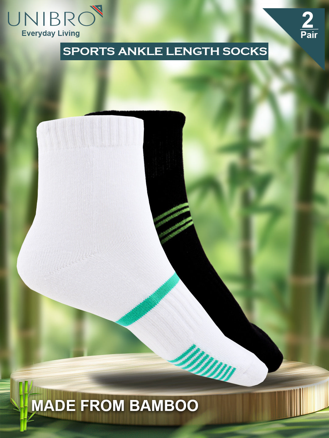 Men Bamboo Sports Ankle Length Socks Black & White SAD1