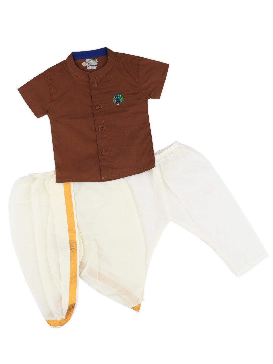 Born Baby Shirt with Pant and Panchakacham Set Brown G74
