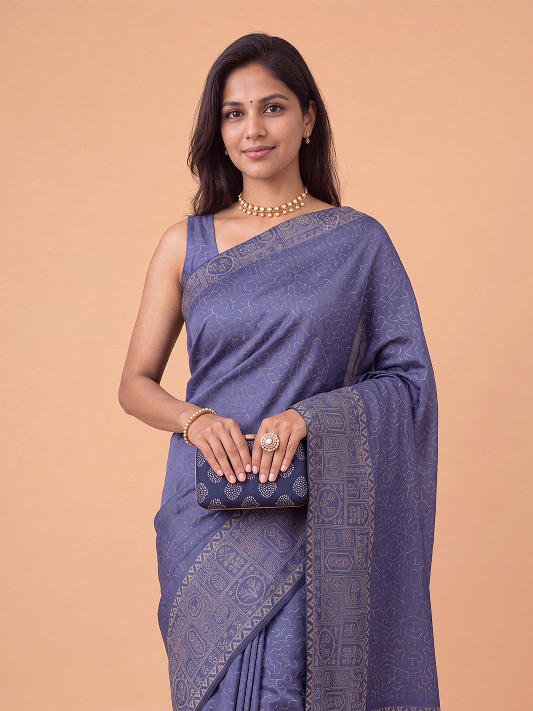Women Pure Cotton Cobalt Blue Printed Saree PCS281