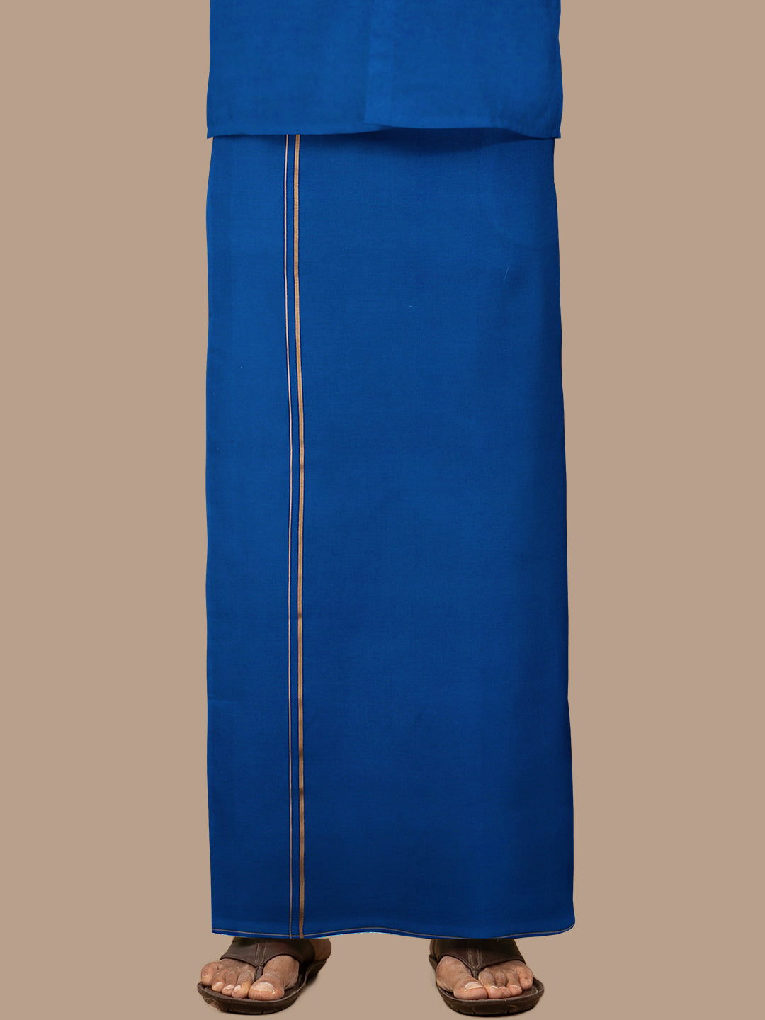 Men 100% Cotton Single Layer Blue Dhoti with Assorted Border Poojan SB