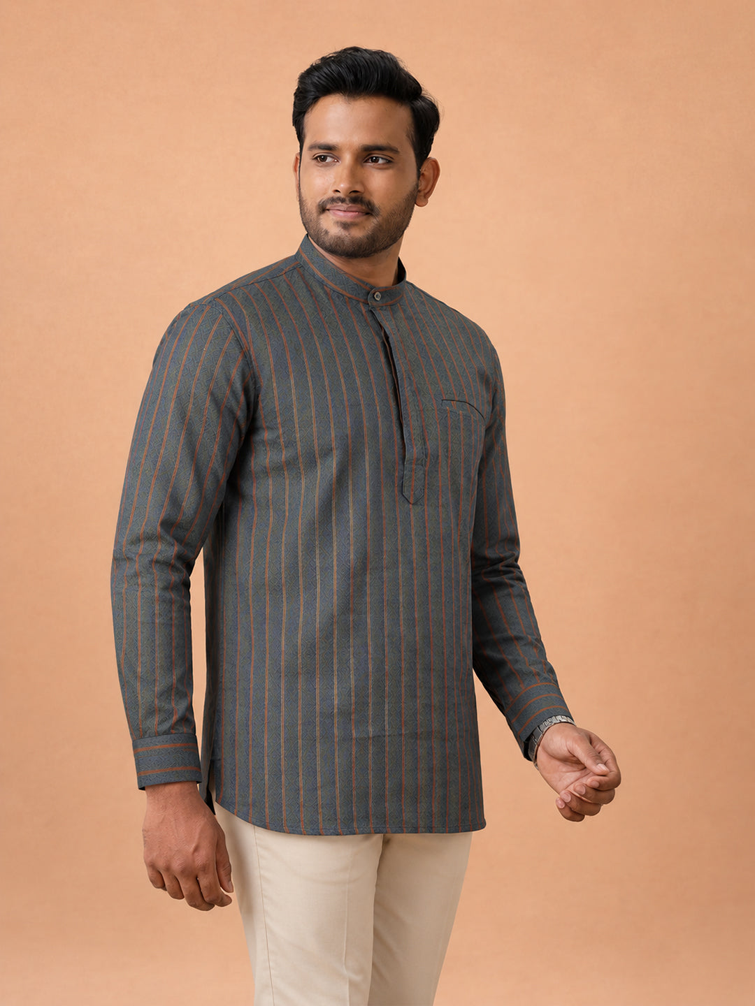 Cotton Short Length Self Design Pocket Kurta Bluish Green RJ38