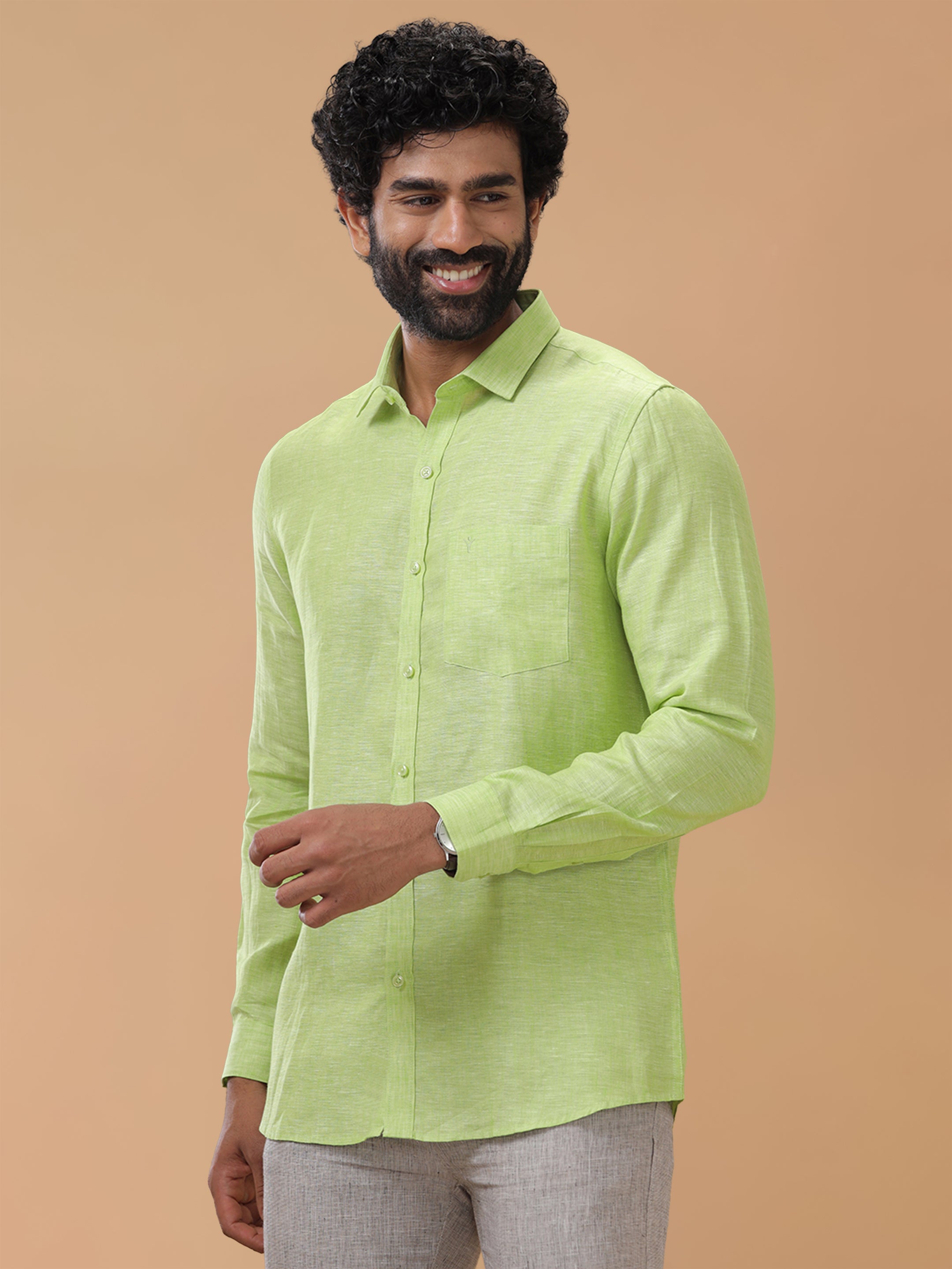 Pure Linen Lime Green Smart Fit Shirt L34