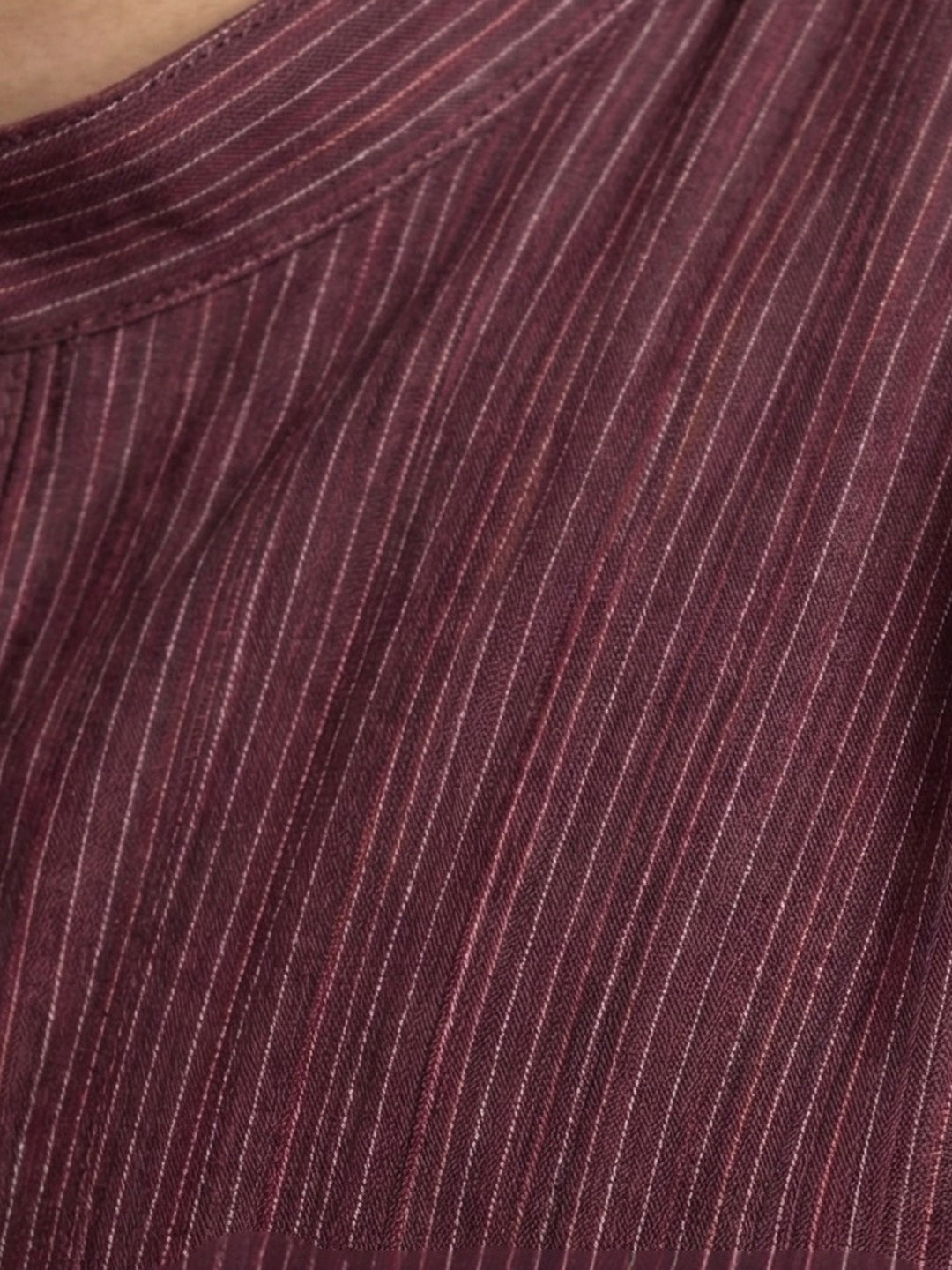 Men Cotton Medium Length Striped Pocket Kurta Maroon RN41