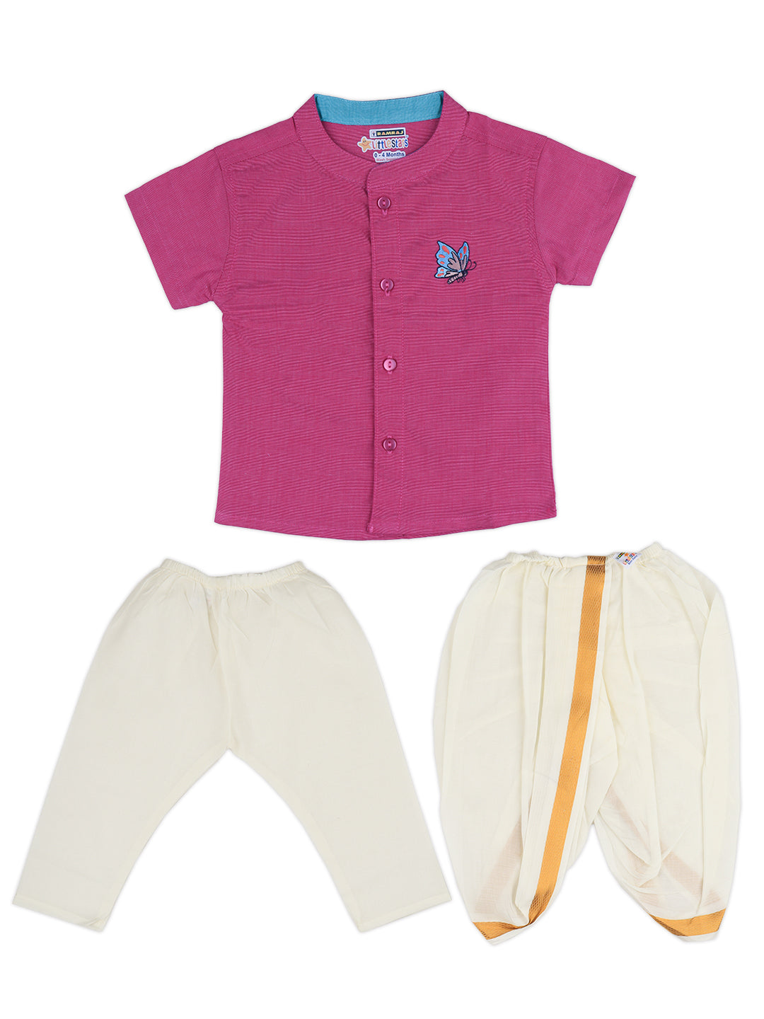 Born Baby Shirt with Pant and Panchakacham Set Pink G7
